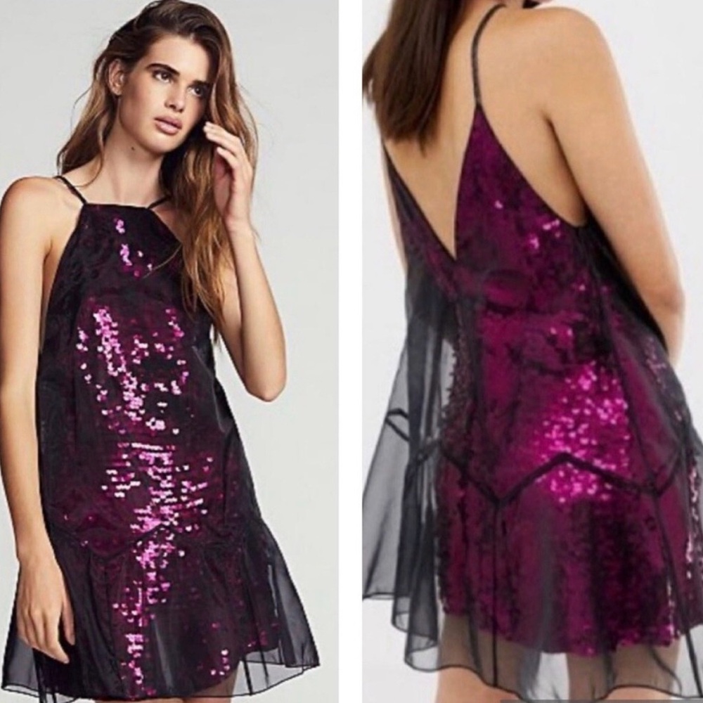 Free People Ghost black and purple sequin mini dress 4 $250